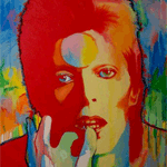 Painting of David Bowie done in primary colors
