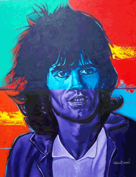 A young Keith Richards painted in primary colors