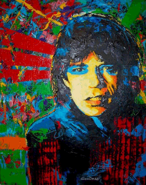 Mick Jagger painted in primary colors