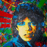 Mick Jagger painted in primary colors
