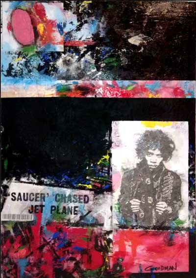 abstract collage including a photo of young jimi hendrix